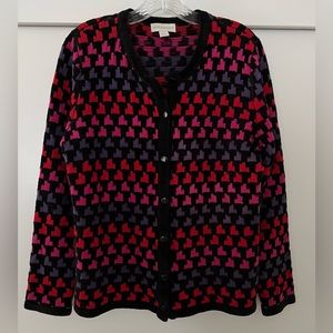 Appleseed’s Purple Pink Red Black Button Down Sweater Size M